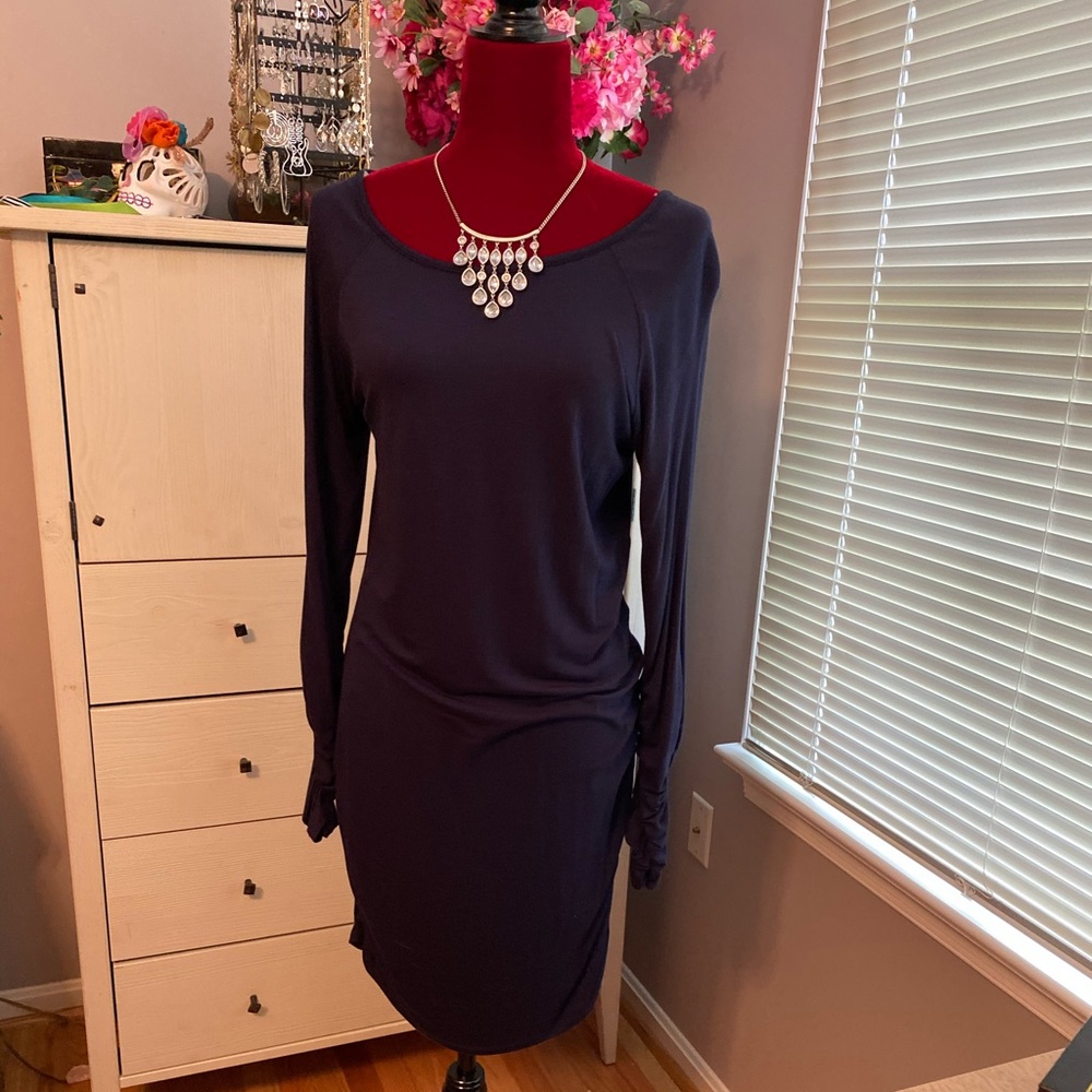 Navy blue ruched dress